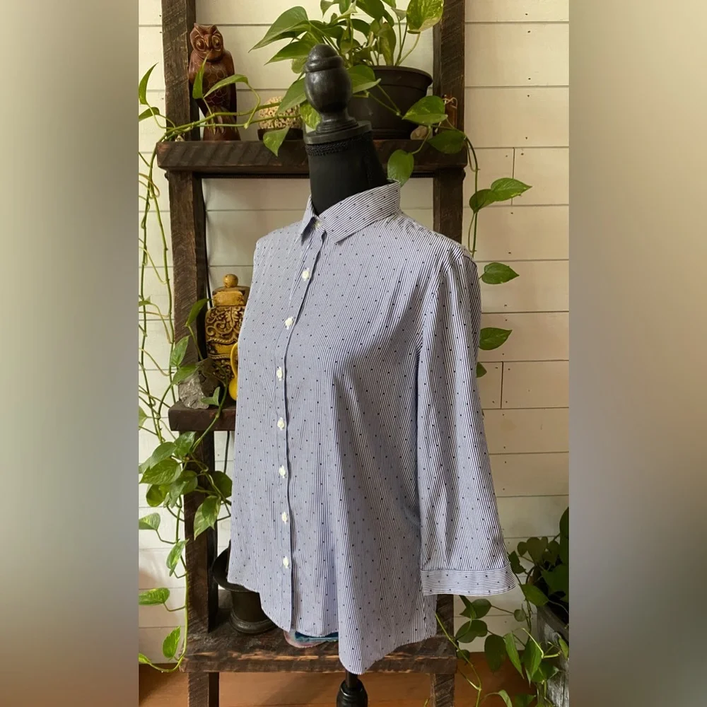 Land’s End Pin Stripe with Polka Dots Button Down Shirt